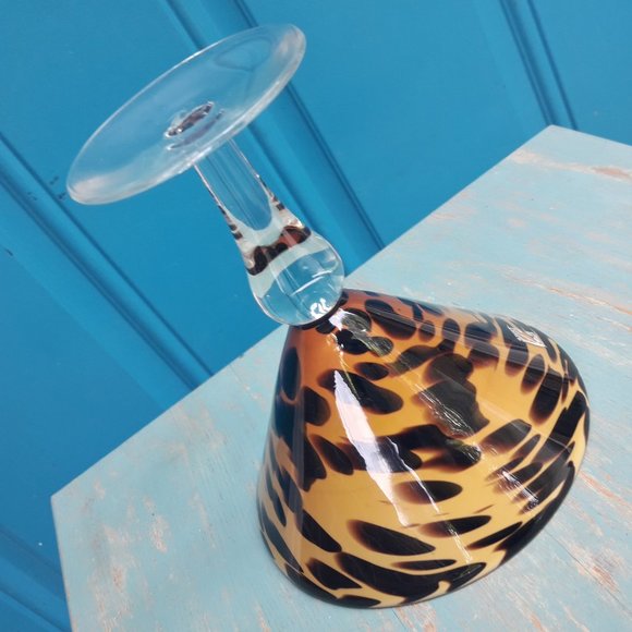 Hand Blown Glass Martini Cocktail Barware Animal Print Oversized Party Drinking - Picture 14 of 16